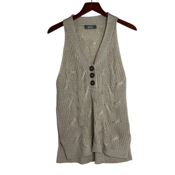 Marled Womens Knit Three-Button V-Neck Sleeveless Sweater Vest Beige Medium - Picture 1 of 16